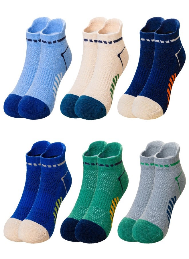 Eyean Boys Athletic Half Cushioned Ankle Socks Kids Cotton Sport Low Cut Socks 6 Pairs (Blue/Grey/Beige, 9-12 Years) - Image 1
